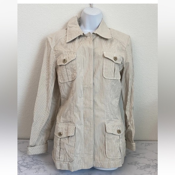 Liz Claiborne Jackets & Blazers - Liz Claiborne Sloane Khaki Jacket And Pant Set women’s 12 Striped Tan Bu…​​​​